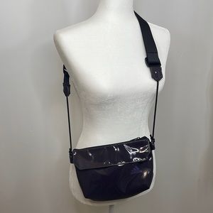 Adidas Women’s Cross Body Bag Purple triple bar logo Black Adjustable Strap, Zip